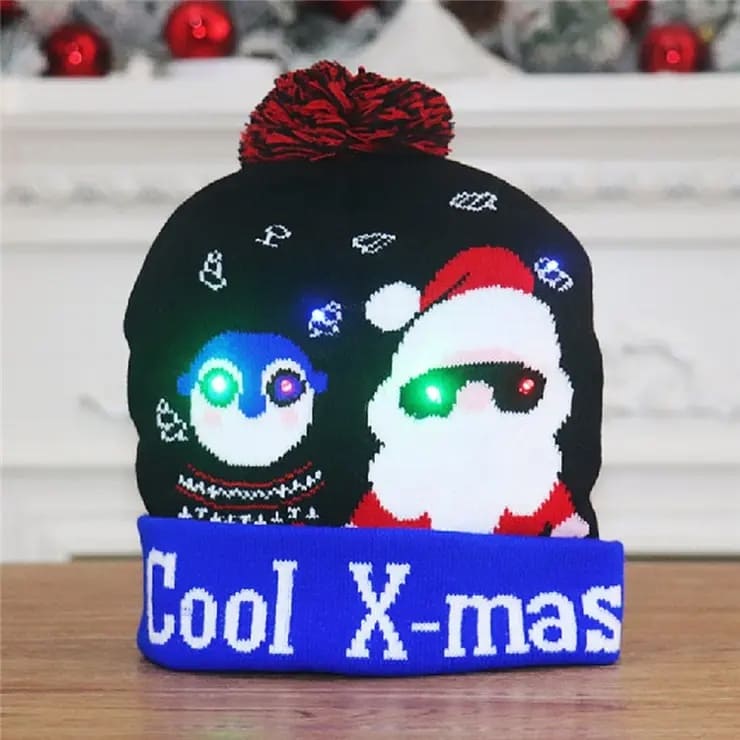 Winter hat with a pom-pom glowing Christmas with LED bulbs - COOL X-MAS