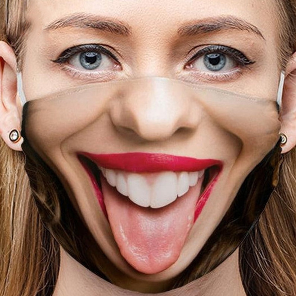 funny mask on face show a tongue