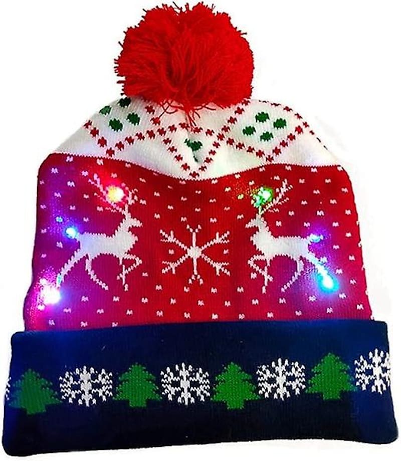 Winter hat with a pom-pom, illuminated Christmas with LED bulbs - CHRISTMAS DEER