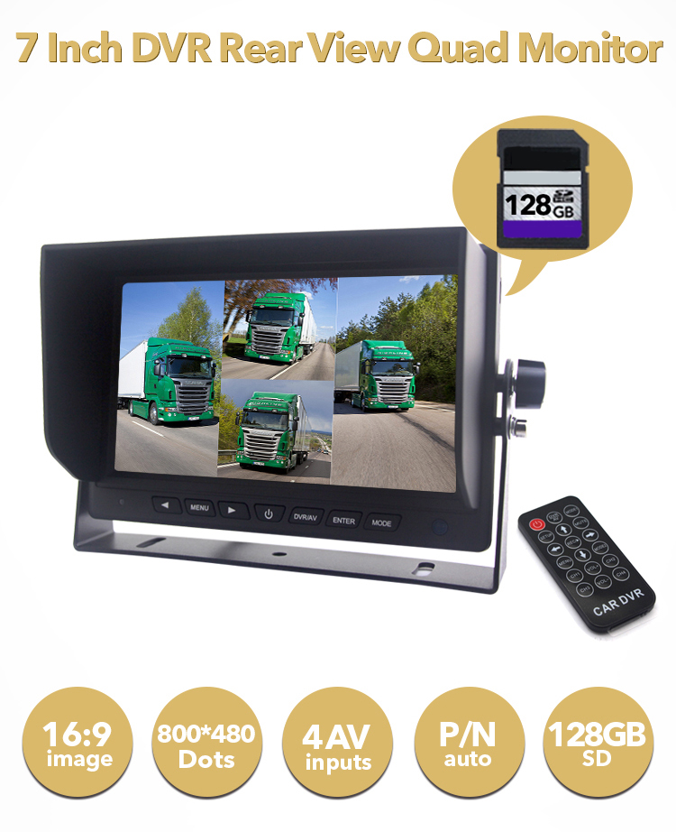 7 inch DVR for 4 cameras and 128GB SDXC card