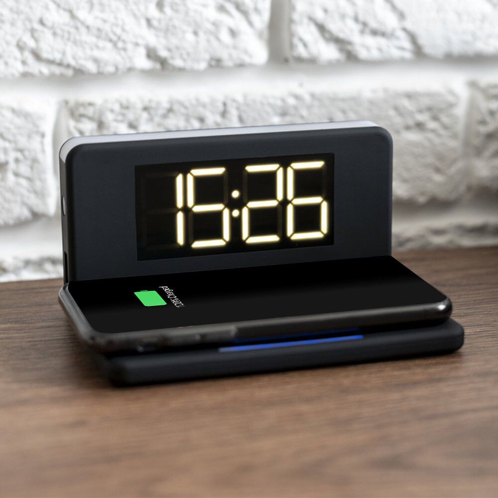 LED alarm clock with wireless charger and night lamp