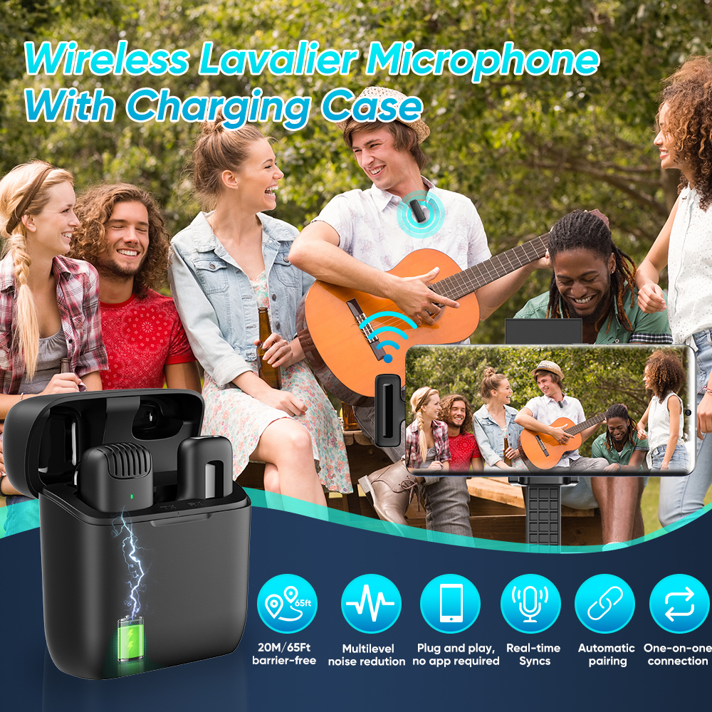 wireless microphone with charging case for smartphone