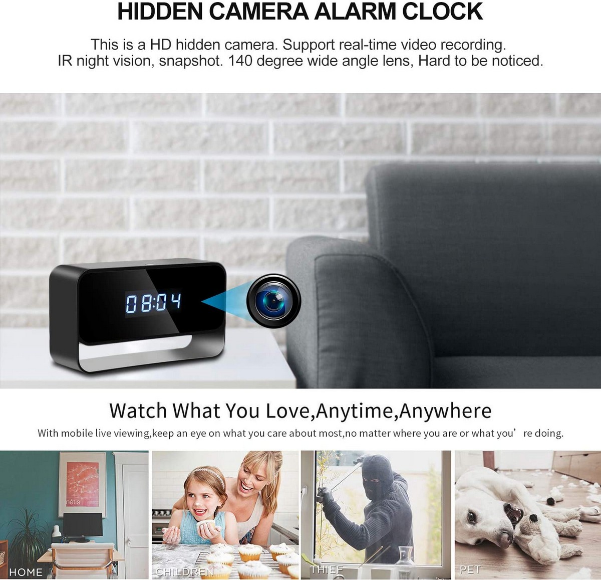wifi camera to the apartment hidden in the alarm clock