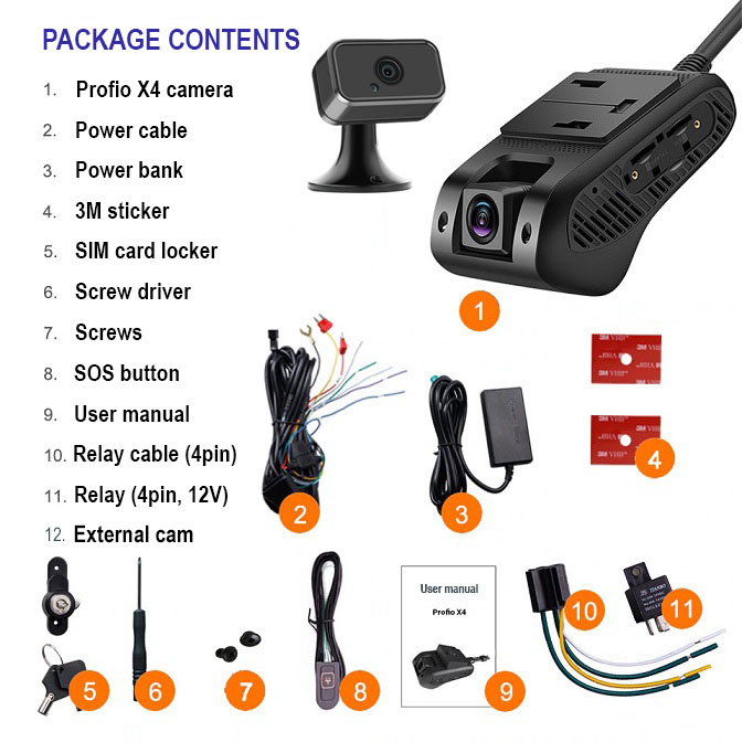 profio tracking cam x4 package contents