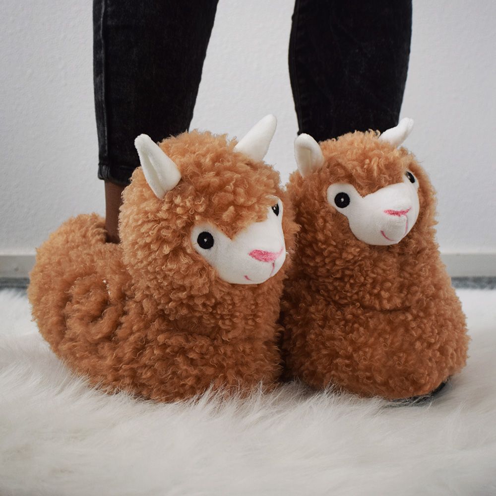 warm alpaca llama slippers