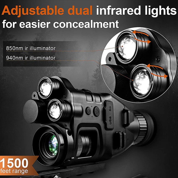 binocular night vision 850nm and 940nm IR dual infrared lights