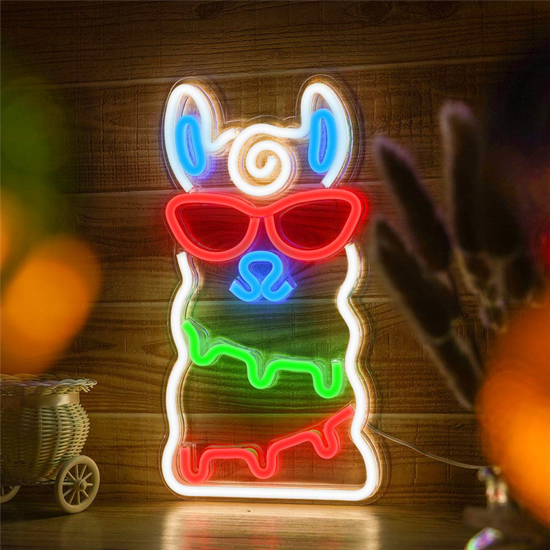 neon lama logo lighting on the wall