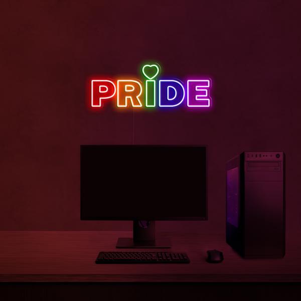 3D neon LED sign on a multicolor wall - PRIDE