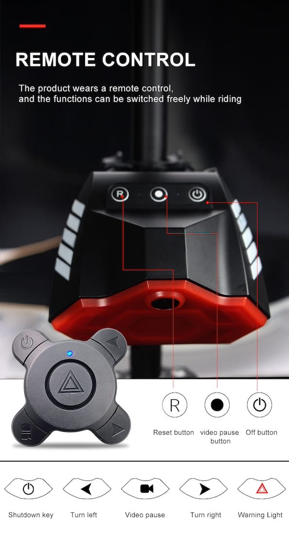 remote control bicycle camera tail light with turn signals