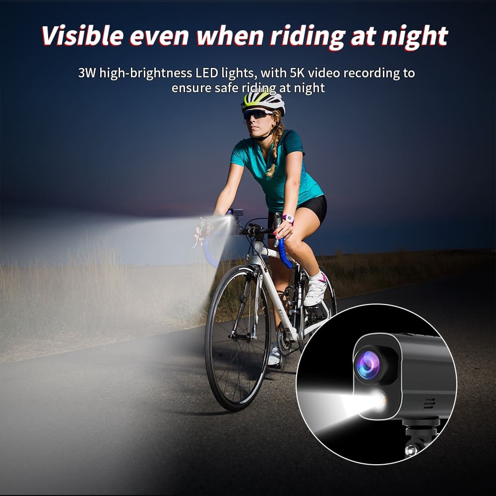 Action camera for a bicycle with led light wifi