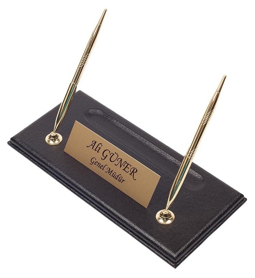 Black leather pen stand office