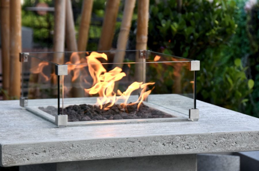 fireplace bar table concrete gas fireplace