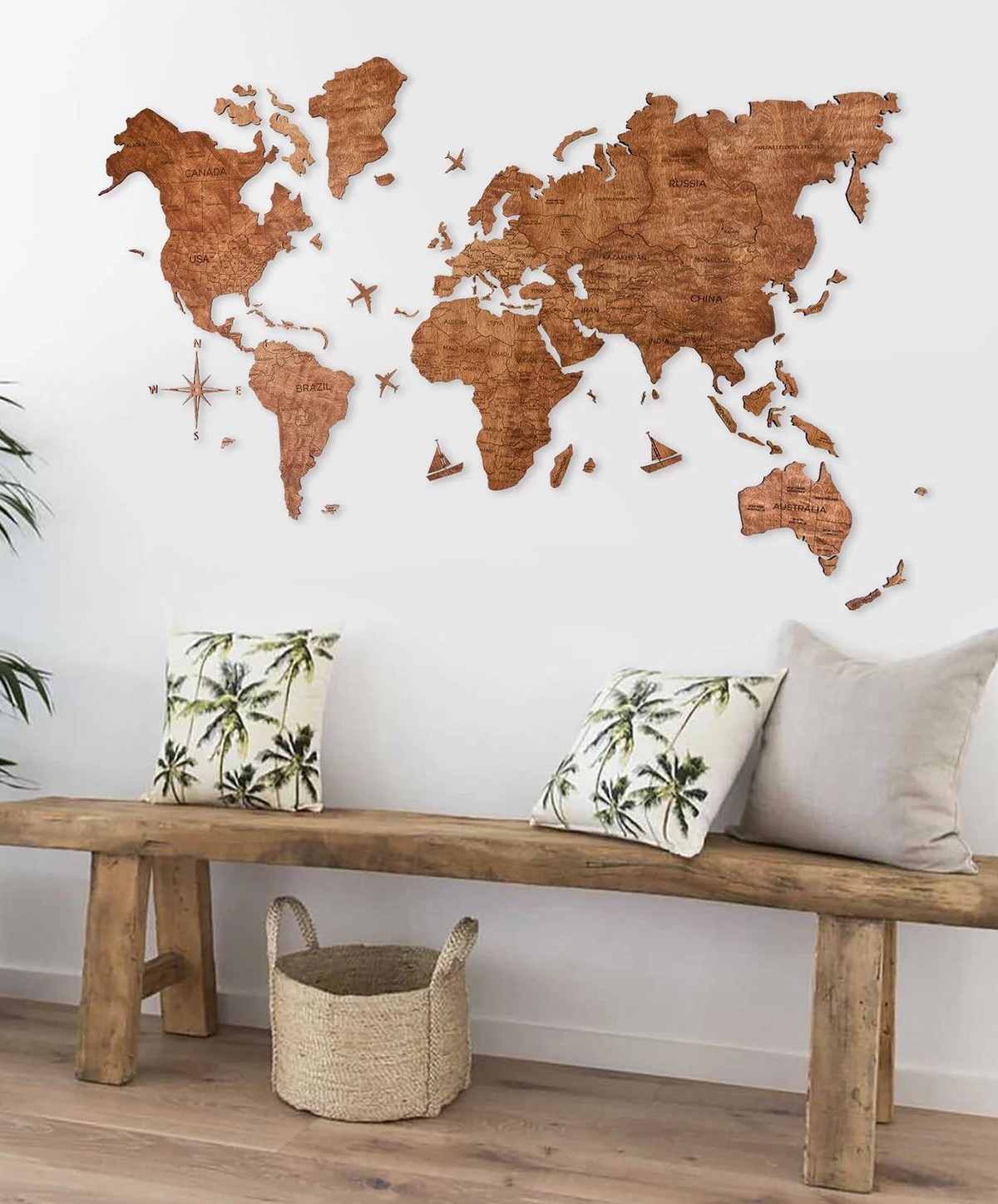 Wooden world map oak color