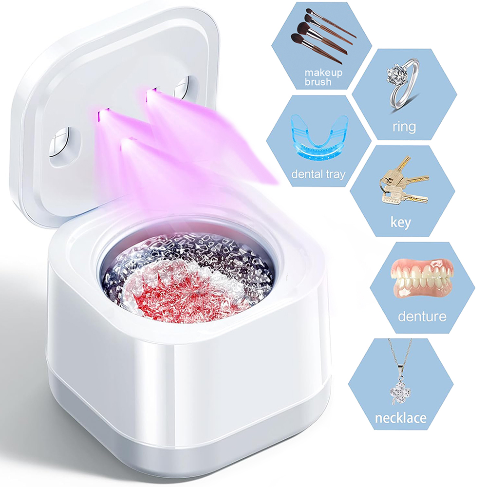 cleaner ultrasonic device for aligners, mouth guards, tooth braces, toothbrush heads, jewelry