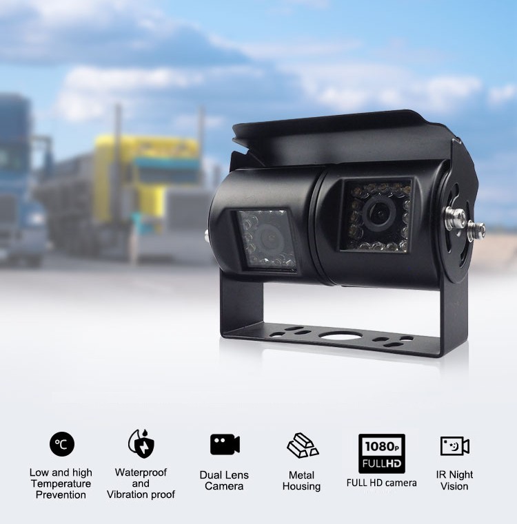 High quality dual camera for transport, cargo or work machines