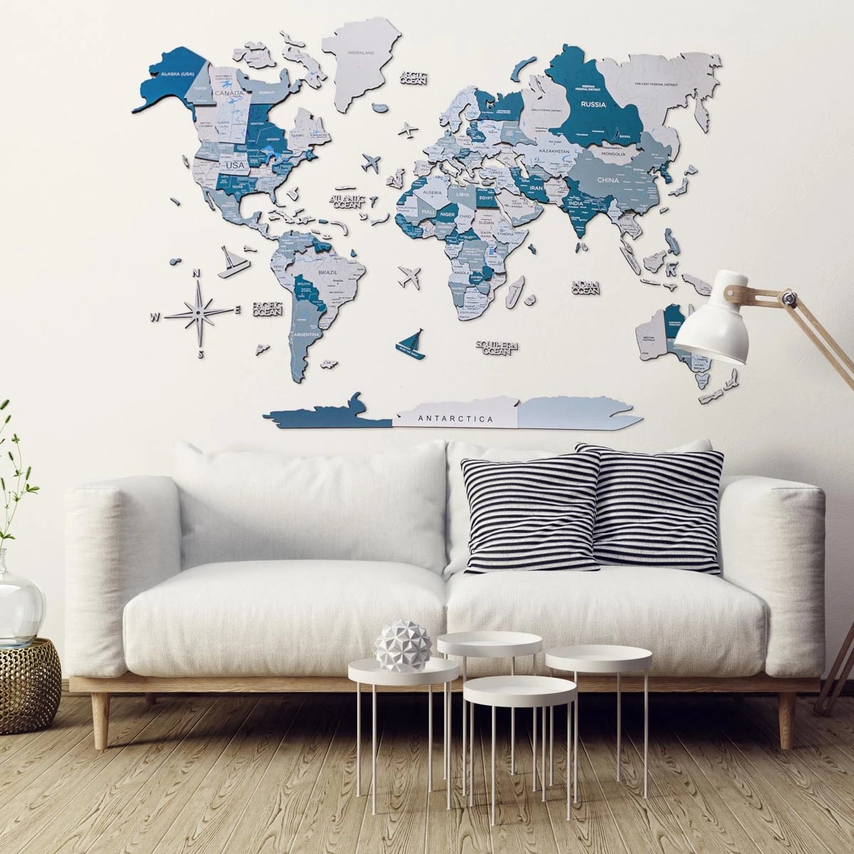 Large wooden world map