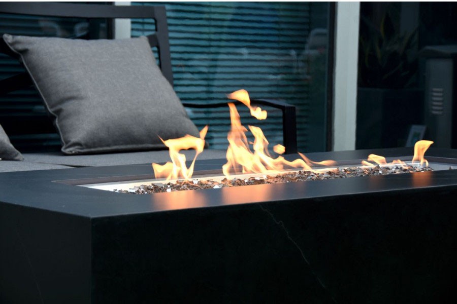 ceramic tables with a gas fireplace outdoor exterior