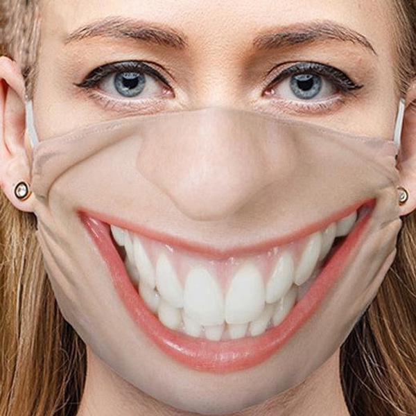 women smile mask on face