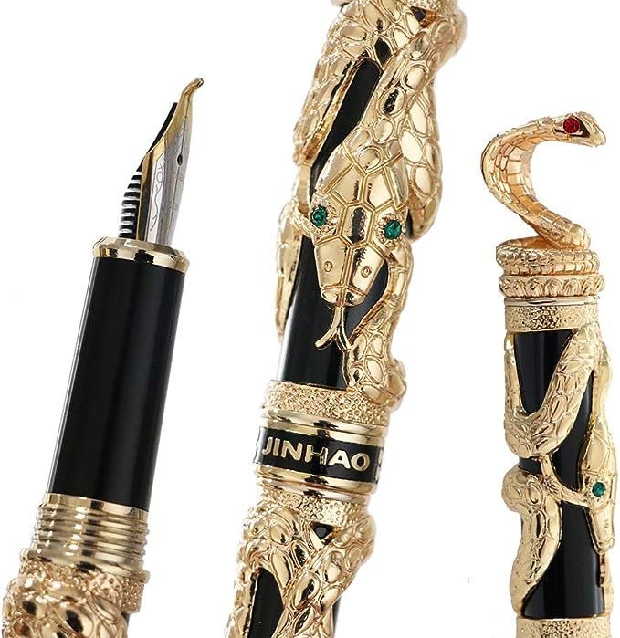 gold pen decorated with a snake cobra ink pen