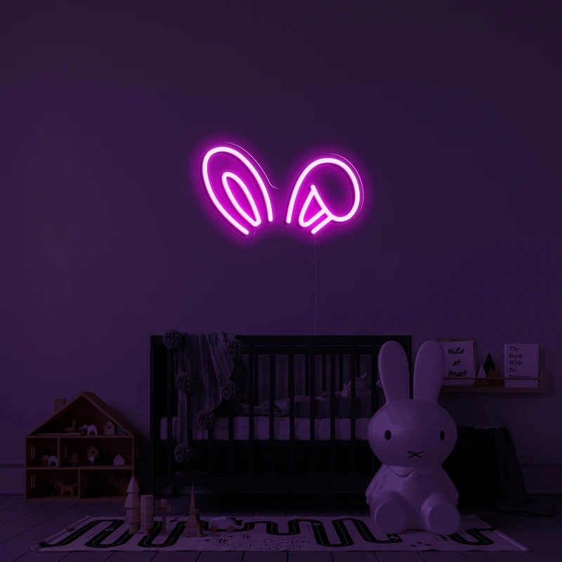 3D glowing neon logo on a wall - bunny ears