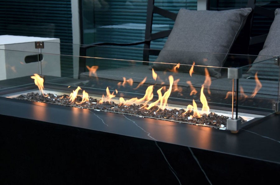 Propane fire pit table ceramic black marble fireplace