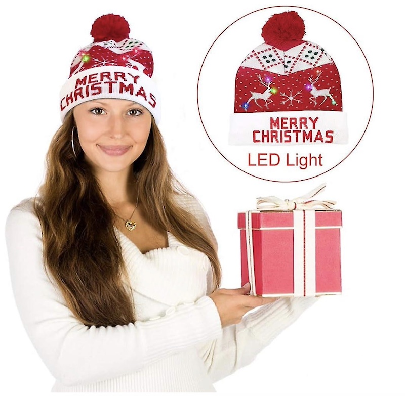 Winter hat with pom-pom glowing Christmas with LED bulbs - MERRY CHRISTMAS