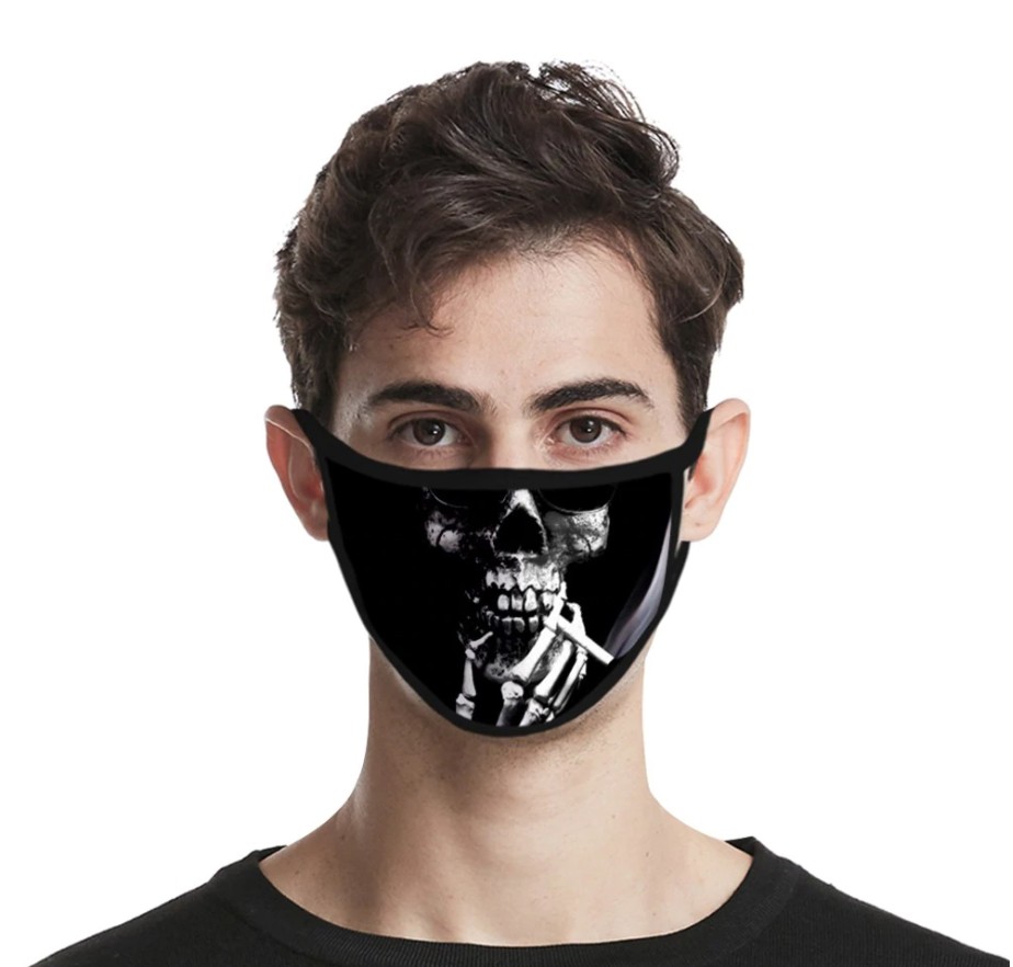 black protective mask in the shape of a skull polyester