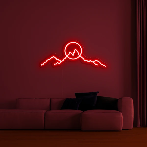 Luminous LED neon sign on the wall 3D shape - MOUNTAINS