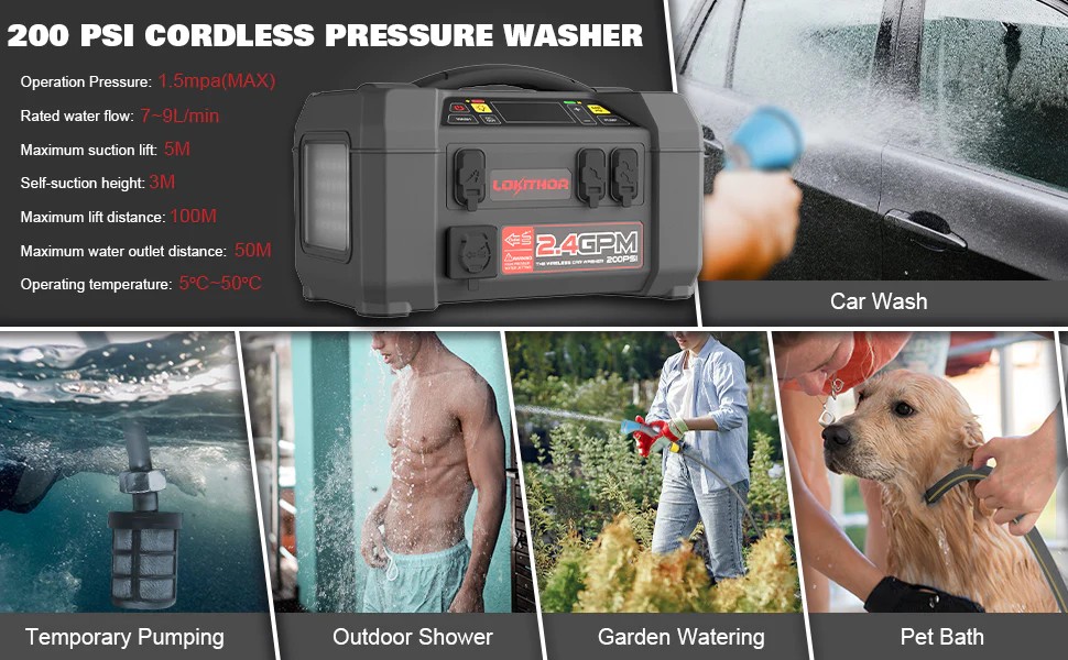jump starter + battery cordless pressure washer for cars