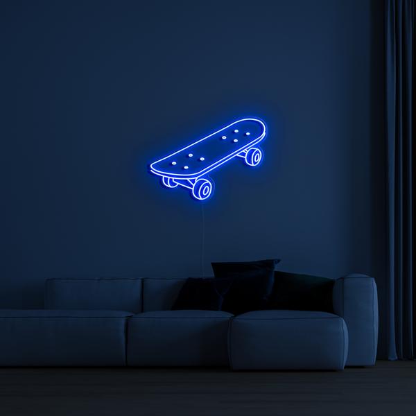 3D glowing LED neon sign on the wall - skateboard