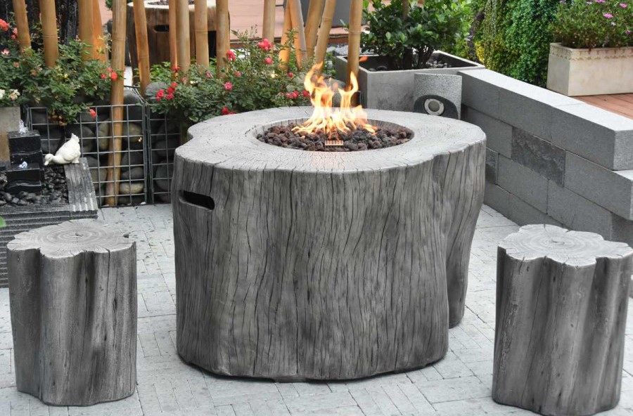 stumps for sitting - fireplace gray concrete