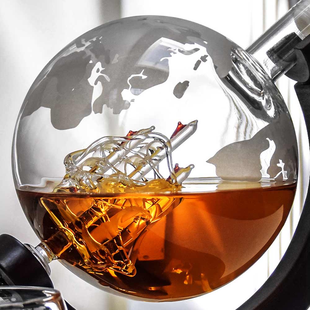 globe decanter set for drinks whiskey rum bourbon
