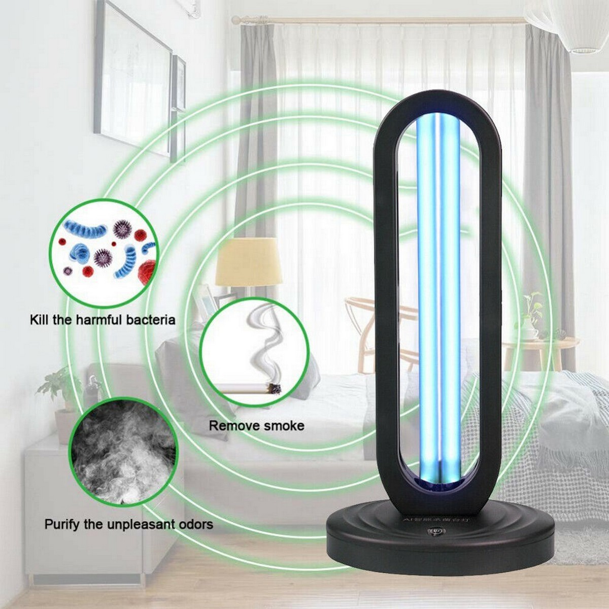 99.9% Antibacterial Rate Killing Mites Flu Bacterial Viruses for Home Office,38W UV Disinfection Lamp 220V 38W/60W UV-C Air Steriliser UV And Ozone Efficient Sterilization with 3 Timer Setting
