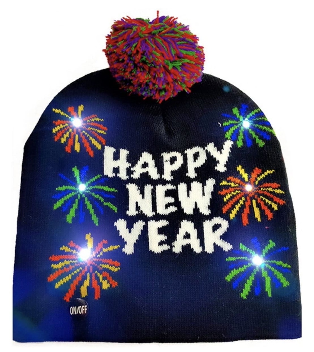 Winter knitted Christmas light-up hat with LED bulbs - HAPPY NEW YEAR