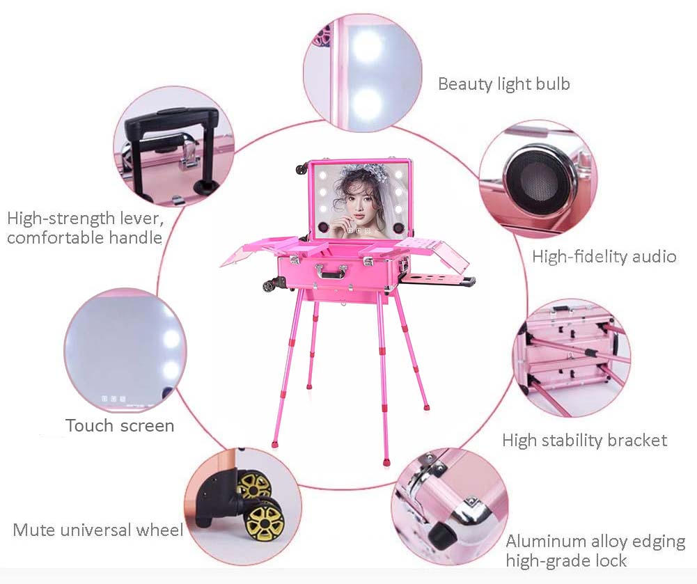 portable cosmetic case multifunctional with led and bluetooth
