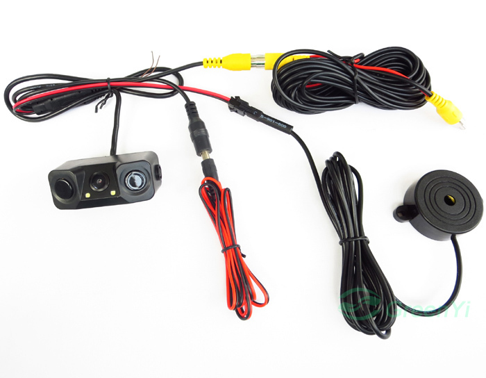 3-in-1 rear view camera with parking sensors and 2 led