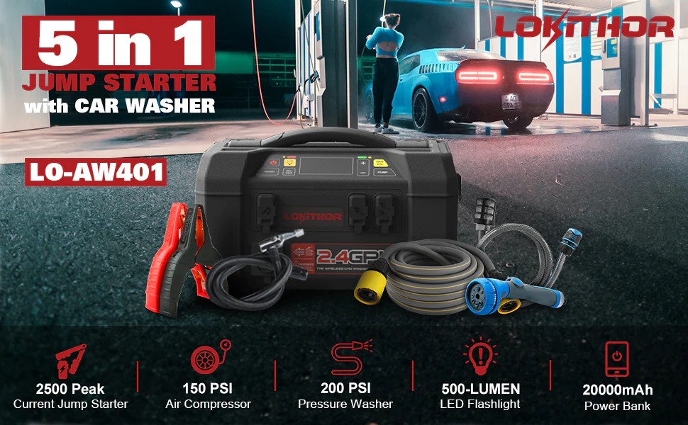 Lokithor Starter AW401 battery + car wash + tire compressor + 20000mAh battery