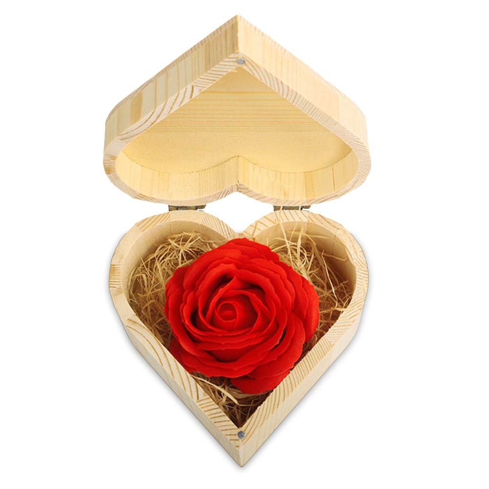 Soap roses in a heart-shaped wooden box