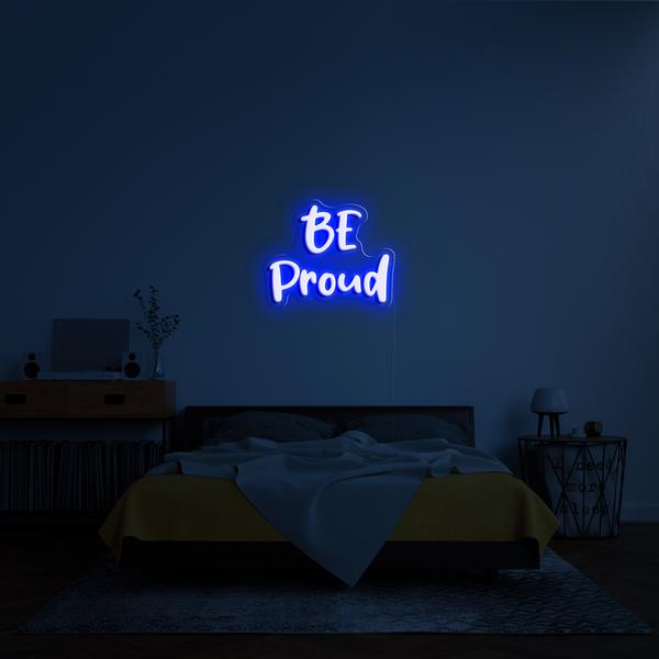 Light LED neon 3D sign on the wall - BE pround, with dimensions of 100 cm