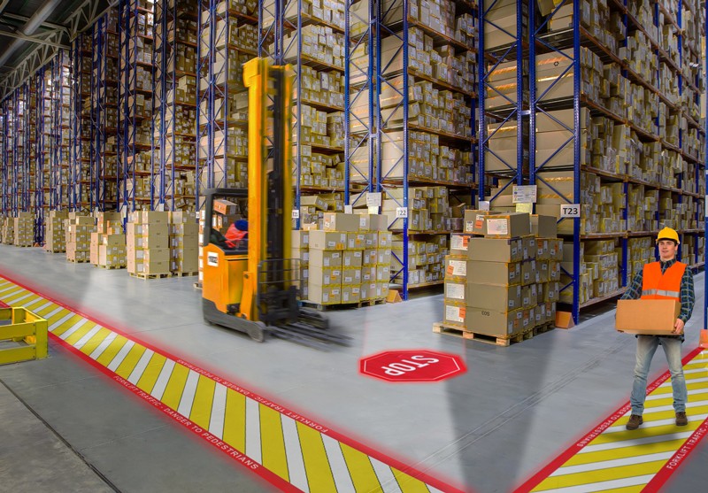 warning projector to increase warehouse security