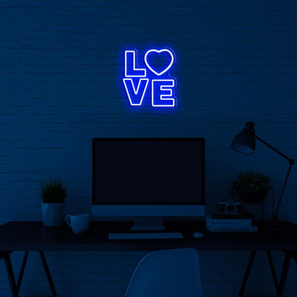 Neon LED sign on the wall - 3D logo LOVE - with dimensions 50 cm