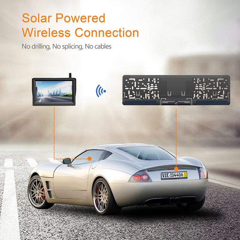 solar car camera and HD monitor in license plate