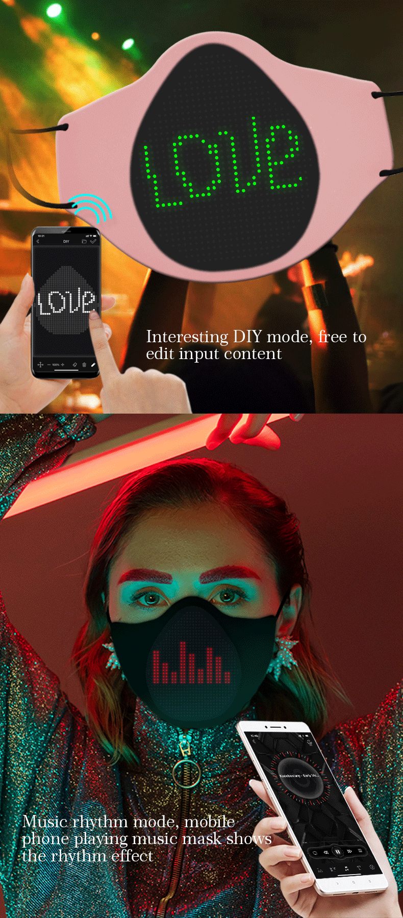 smart led glowing face mask with display
