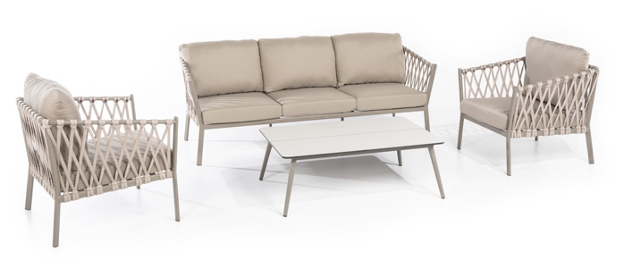 Light aluminum garden furniture - cream color with synthetic weave
