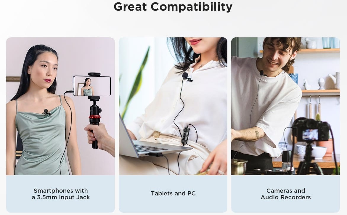 professional lapel microphone for camera, mobile phone, tablet, PC