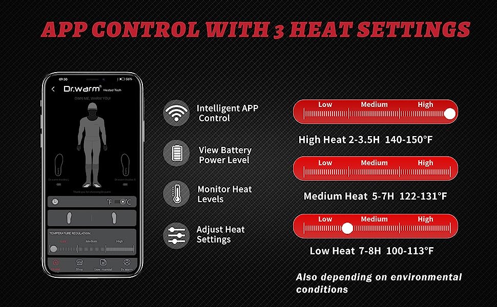 app smartphone for electric heated insoles for shoes