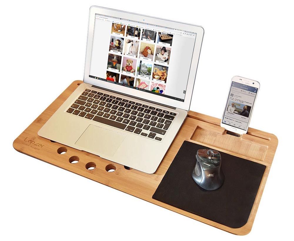 Pad for a laptop in bed made of wood + mobile phone stand