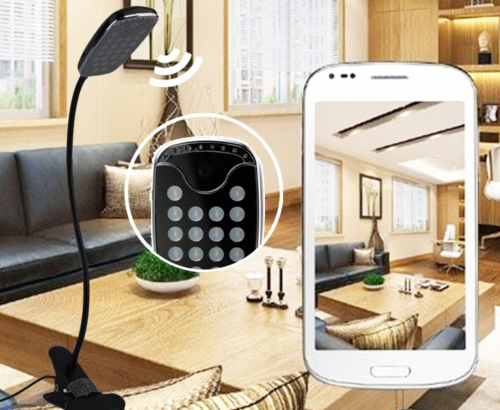 LED table lamp with a hidden camera, WiFi