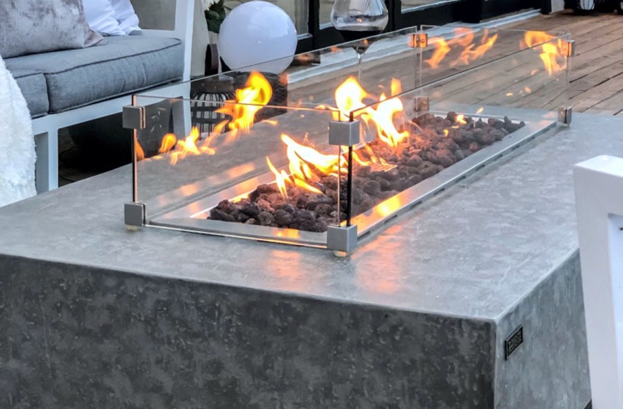 outdoor gas fireplace with table - gas fire pit