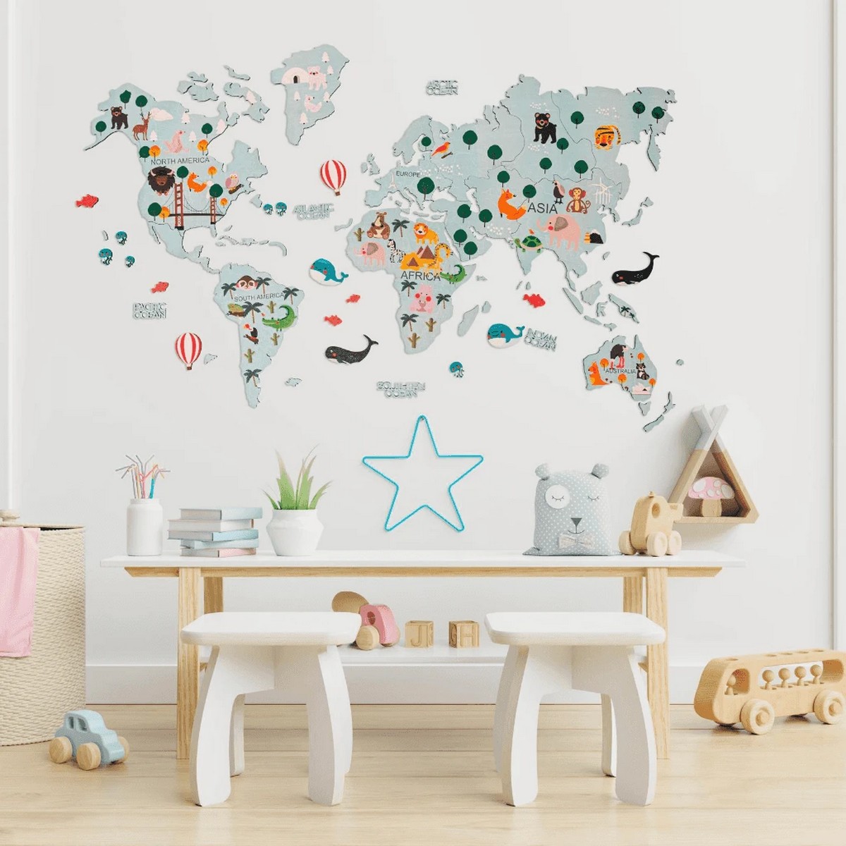 world map with animals